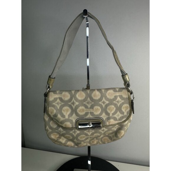 DAMAGED Coach Signature Op Art Ikat Top Handle Pouch Bag Purse 45376 Grey Multi - Picture 1 of 11